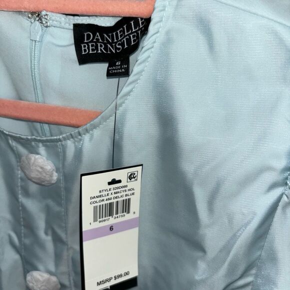 Danielle Bernstein Rhinestone Button Puff Sleeve Light Blue DressNWT - Picture 3 of 12